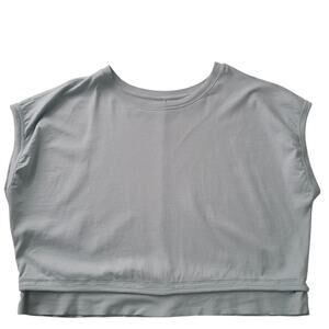 Athleta Sundown Shirred Tee 1X Blue Sleeveless Oversized Calla Lily Cropped